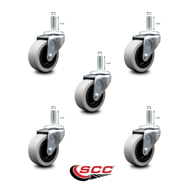 2 Inch Thermoplastic Rubber Wheel 8mm Threaded Stem Caster SCC, 5PK